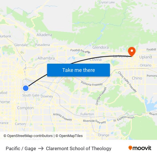 Pacific / Gage to Claremont School of Theology map