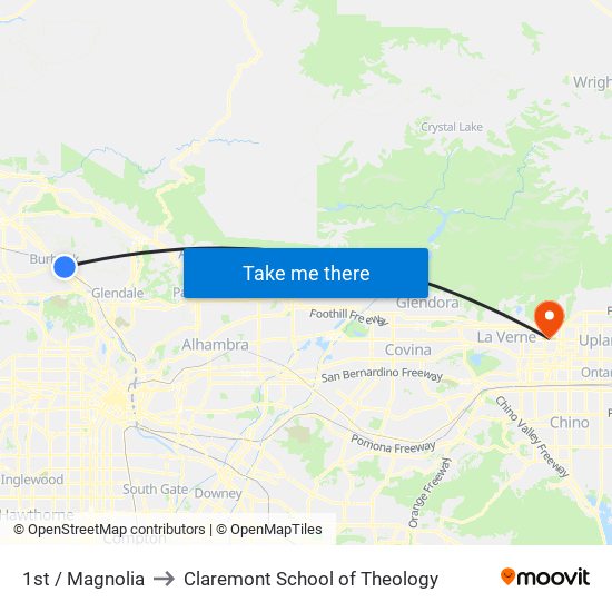 1st / Magnolia to Claremont School of Theology map