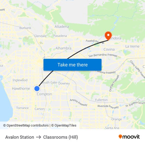 Avalon Station to Classrooms (Hill) map