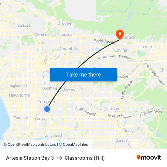 Artesia Station Bay 3 to Classrooms (Hill) map