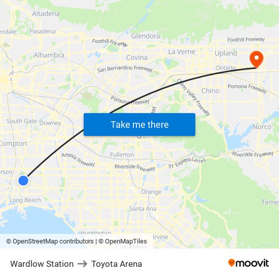 Wardlow Station to Toyota Arena map