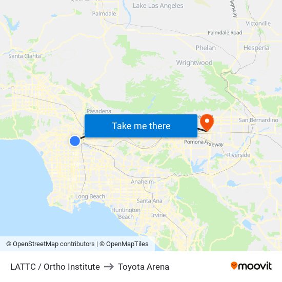 LATTC / Ortho Institute to Toyota Arena map