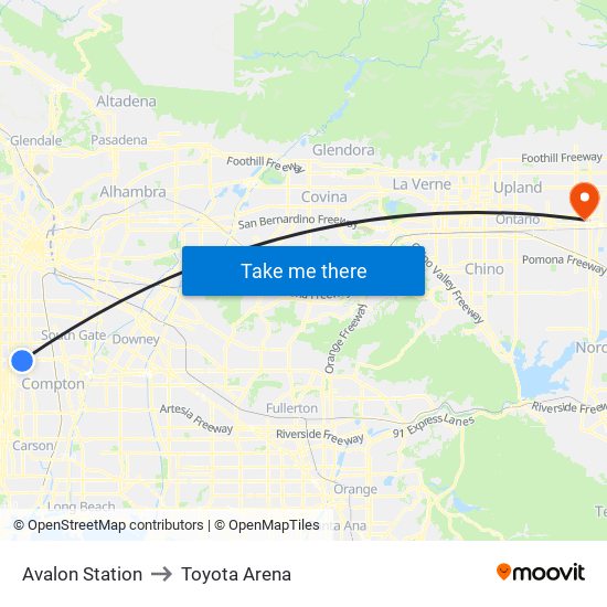 Avalon Station to Toyota Arena map