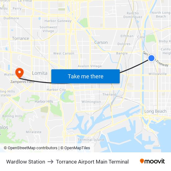 Wardlow Station to Torrance Airport Main Terminal map
