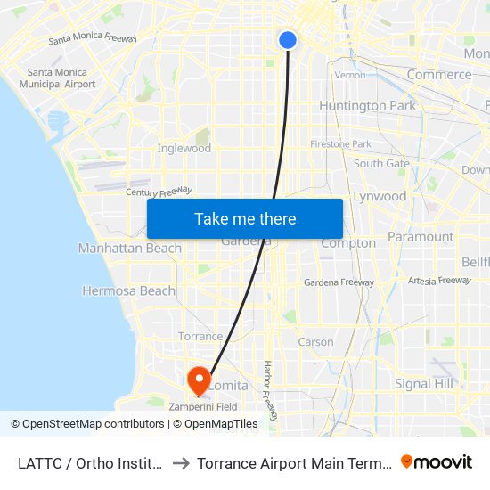 LATTC / Ortho Institute to Torrance Airport Main Terminal map