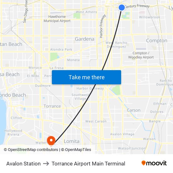 Avalon Station to Torrance Airport Main Terminal map