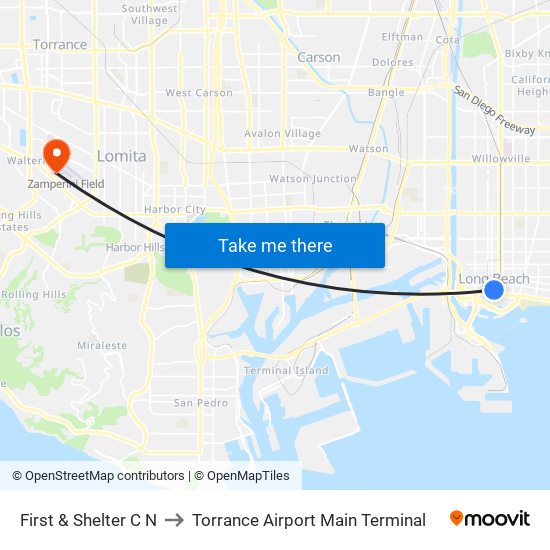 First & Shelter C N to Torrance Airport Main Terminal map