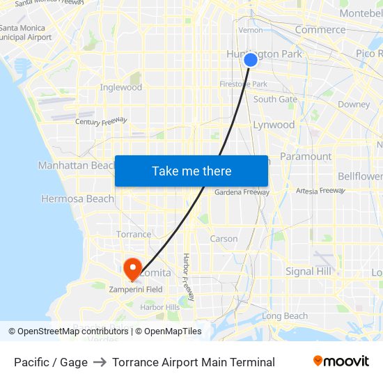 Pacific / Gage to Torrance Airport Main Terminal map