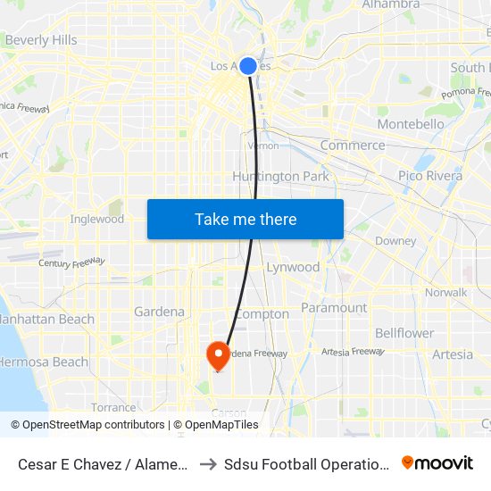 Cesar E Chavez / Alameda to Sdsu Football Operations map