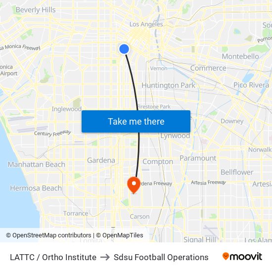 LATTC / Ortho Institute to Sdsu Football Operations map