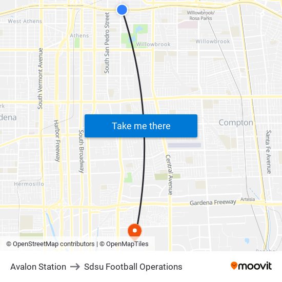 Avalon Station to Sdsu Football Operations map