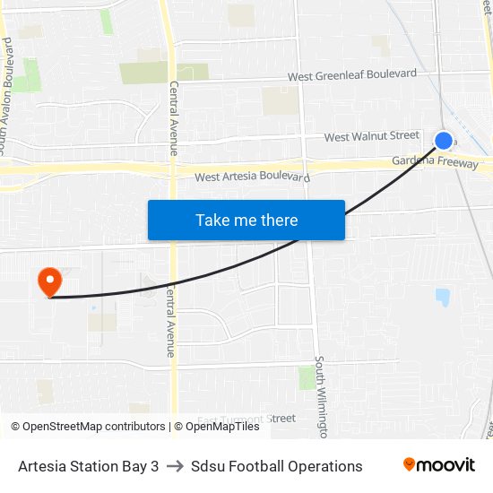 Artesia Station Bay 3 to Sdsu Football Operations map