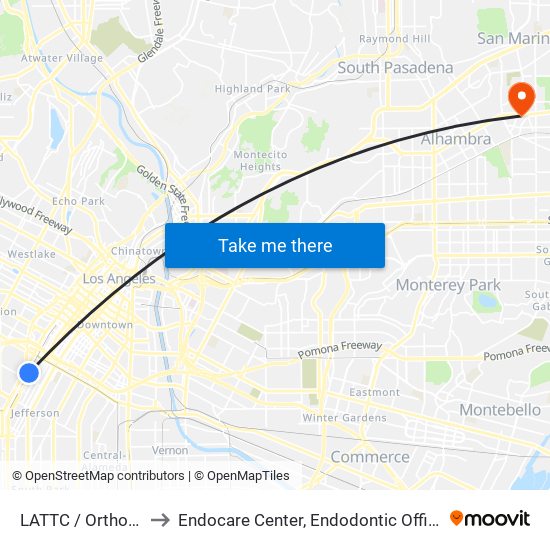 LATTC / Ortho Institute to Endocare Center, Endodontic Office of Dr. John Yu map