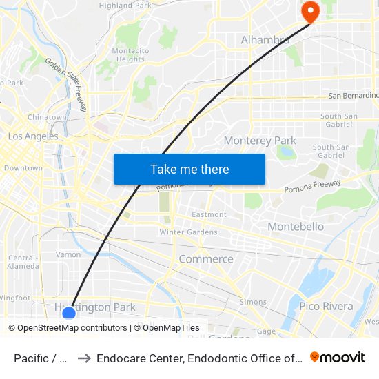 Pacific / Gage to Endocare Center, Endodontic Office of Dr. John Yu map