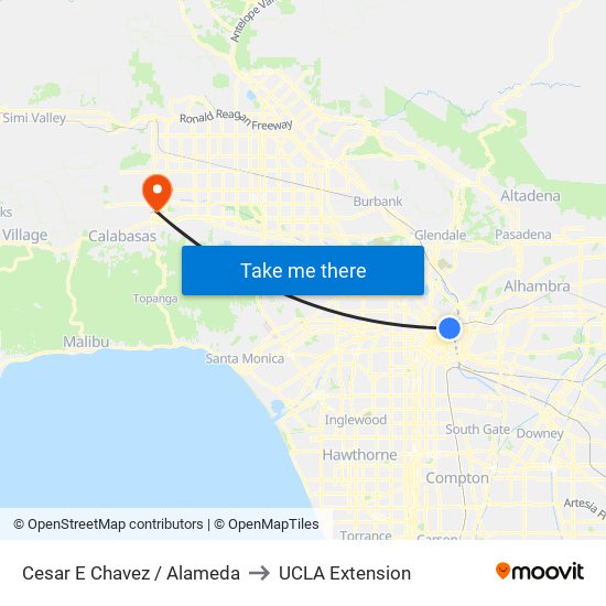 Cesar E Chavez / Alameda to UCLA Extension map