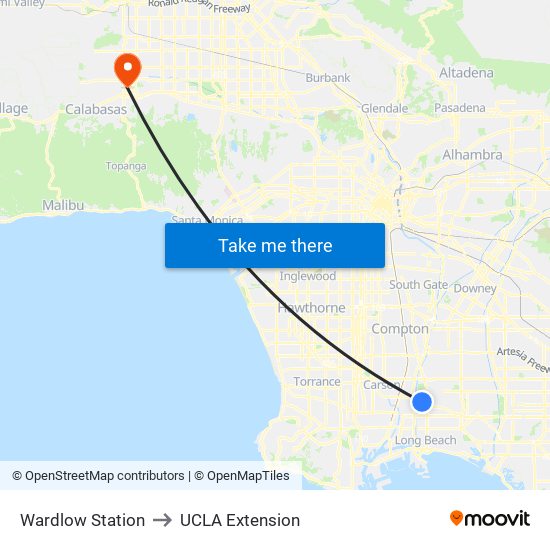 Wardlow Station to UCLA Extension map