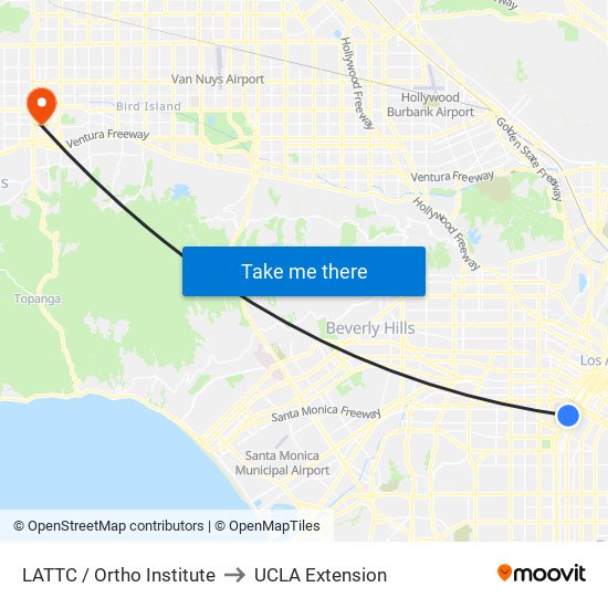 LATTC / Ortho Institute to UCLA Extension map