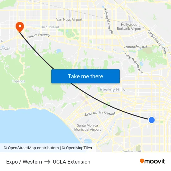 Expo / Western to UCLA Extension map