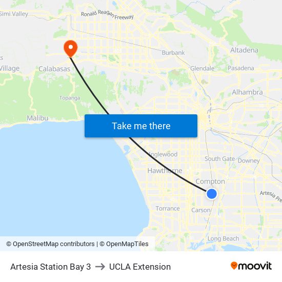 Artesia Station Bay 3 to UCLA Extension map