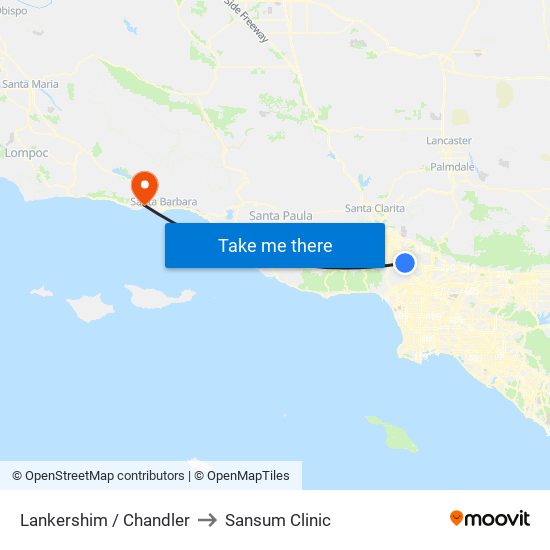 Lankershim / Chandler to Sansum Clinic map