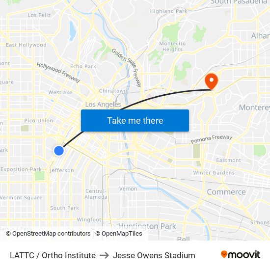 LATTC / Ortho Institute to Jesse Owens Stadium map