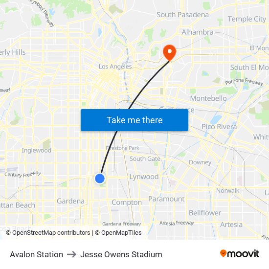 Avalon Station to Jesse Owens Stadium map