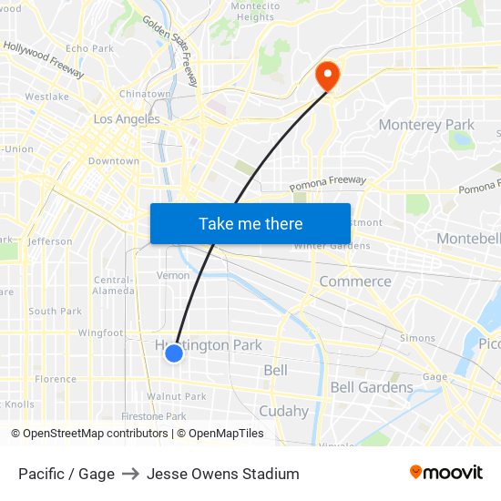 Pacific / Gage to Jesse Owens Stadium map