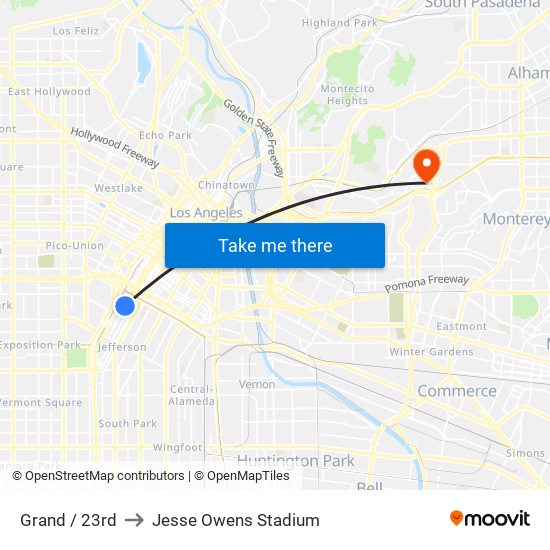 Grand / 23rd to Jesse Owens Stadium map