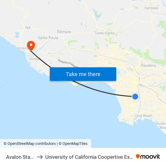 Avalon Station to University of California Coopertive Extension map