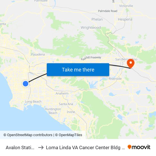 Avalon Station to Loma Linda VA Cancer Center Bldg 31 map