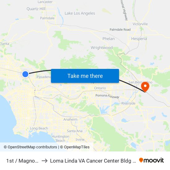 1st / Magnolia to Loma Linda VA Cancer Center Bldg 31 map