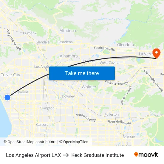 Los Angeles Airport LAX to Keck Graduate Institute map