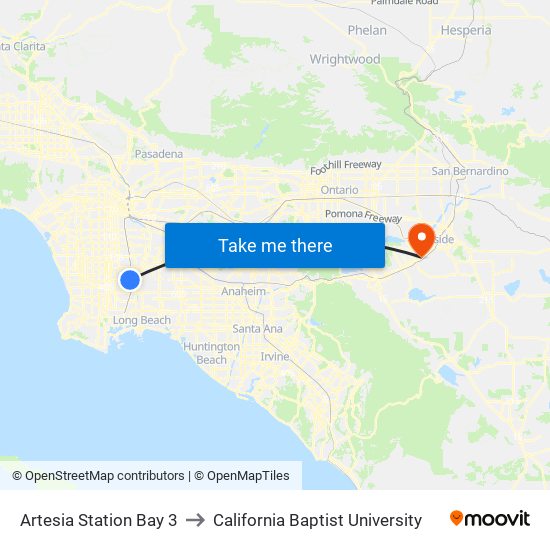 Artesia Station Bay 3 to California Baptist University map