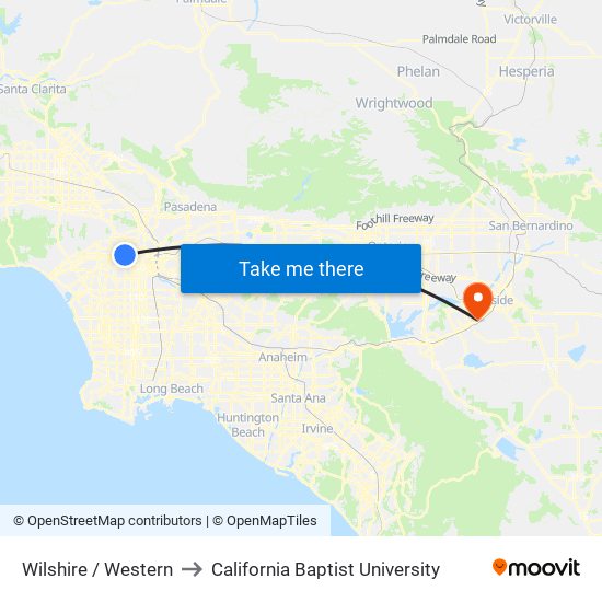 Wilshire / Western to California Baptist University map