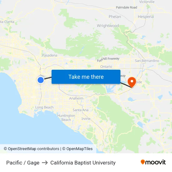Pacific / Gage to California Baptist University map