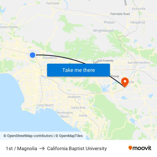 1st / Magnolia to California Baptist University map