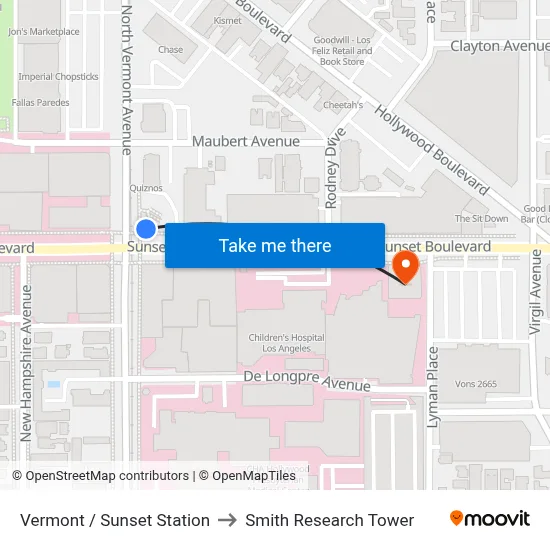 Vermont / Sunset Station to Smith Research Tower map