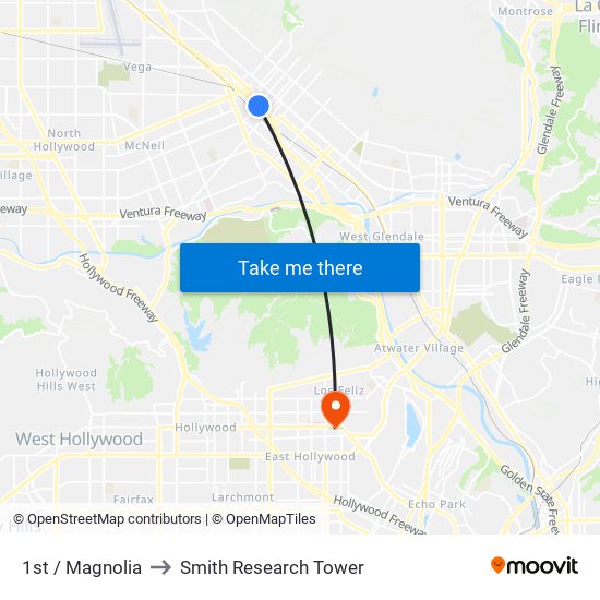 1st / Magnolia to Smith Research Tower map