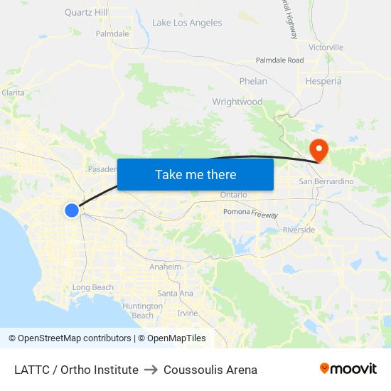 LATTC / Ortho Institute to Coussoulis Arena map