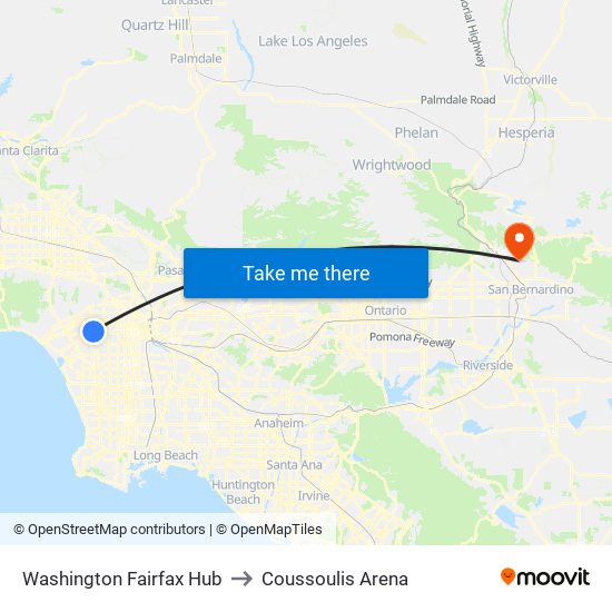 Washington Fairfax Hub to Coussoulis Arena map