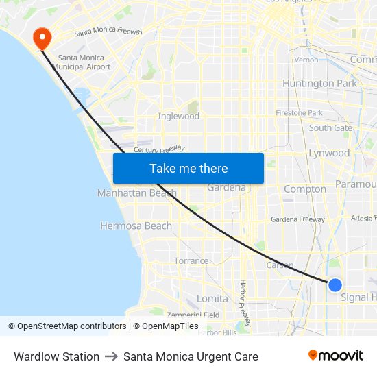 Wardlow Station to Santa Monica Urgent Care map