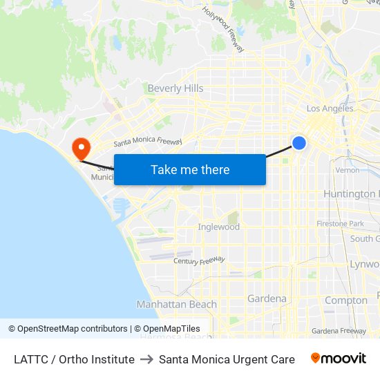 LATTC / Ortho Institute to Santa Monica Urgent Care map