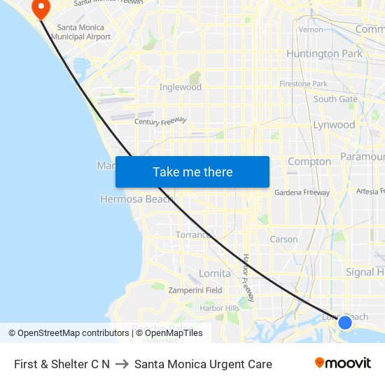 First & Shelter C N to Santa Monica Urgent Care map