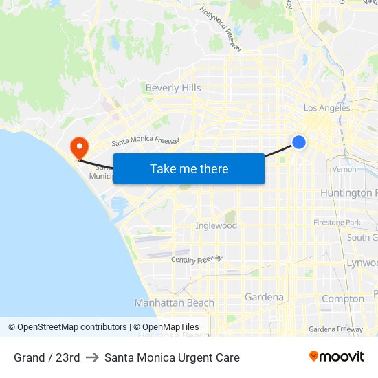 Grand / 23rd to Santa Monica Urgent Care map