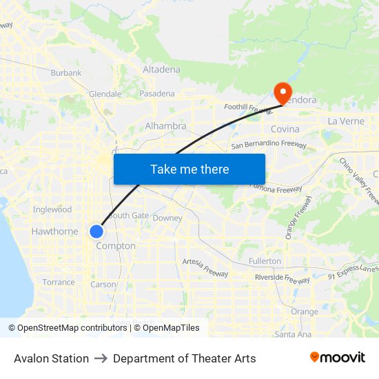 Avalon Station to Department of Theater Arts map