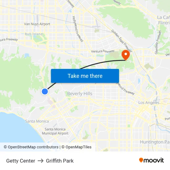 Getty Center to Griffith Park map