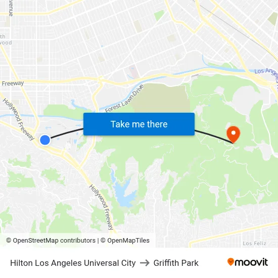 Hilton Los Angeles Universal City to Griffith Park map