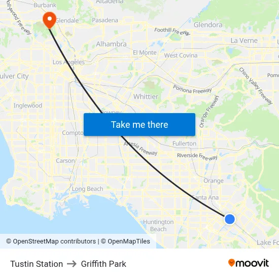 Tustin Station to Griffith Park map