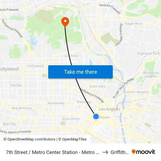 7th Street / Metro Center Station - Metro Red & Purple Lines to Griffith Park map