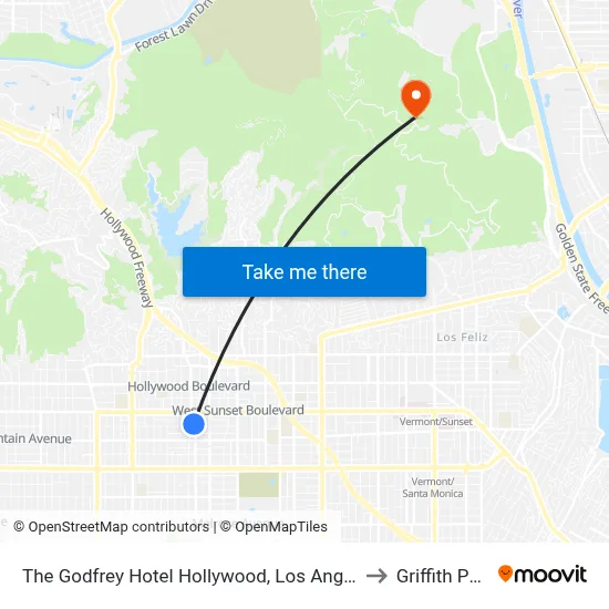 The Godfrey Hotel Hollywood, Los Angeles to Griffith Park map